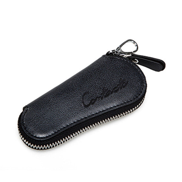 CONTACT'S Men Genuine Cow Leather Bag Car Key Wallets Fashion Women Housekeeper Holders Carteira Keychain Zipper Key Case Pouch