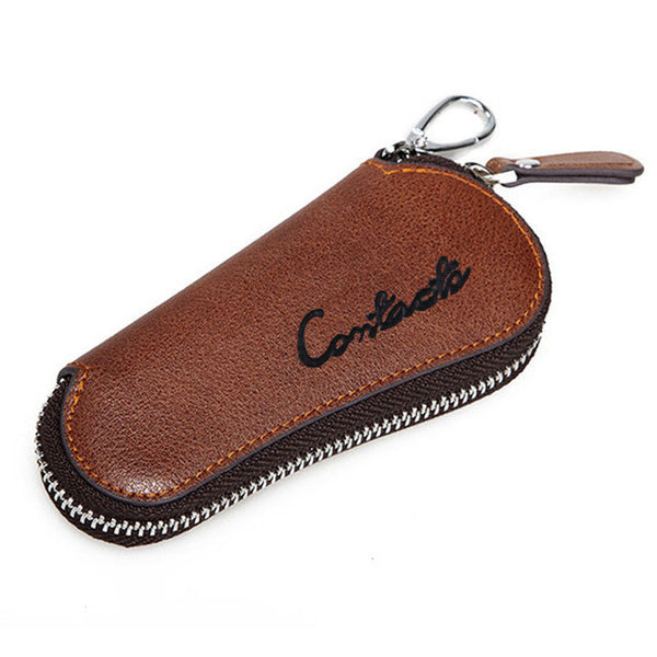 CONTACT'S Men Genuine Cow Leather Bag Car Key Wallets Fashion Women Housekeeper Holders Carteira Keychain Zipper Key Case Pouch