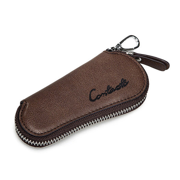 CONTACT'S Men Genuine Cow Leather Bag Car Key Wallets Fashion Women Housekeeper Holders Carteira Keychain Zipper Key Case Pouch