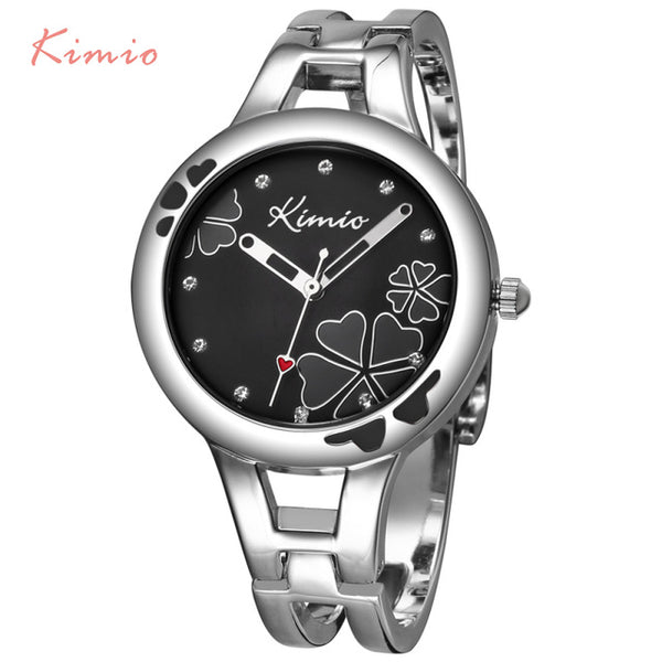 KIMIO Carving Clover Flower Womens Watches Top Brand Quartz Watch Women Dress Bracelet Watch Casual Women's Watches Wristwatch