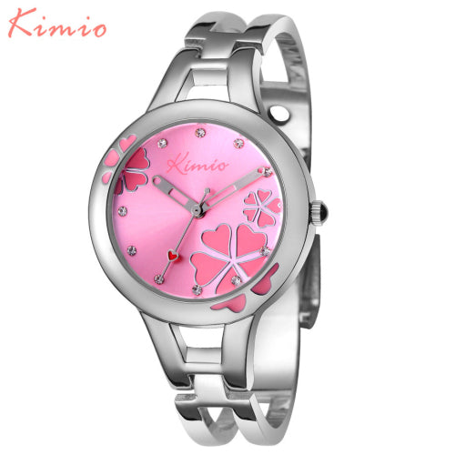 KIMIO Carving Clover Flower Womens Watches Top Brand Quartz Watch Women Dress Bracelet Watch Casual Women's Watches Wristwatch