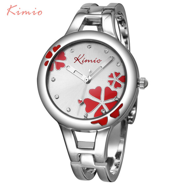 KIMIO Carving Clover Flower Womens Watches Top Brand Quartz Watch Women Dress Bracelet Watch Casual Women's Watches Wristwatch