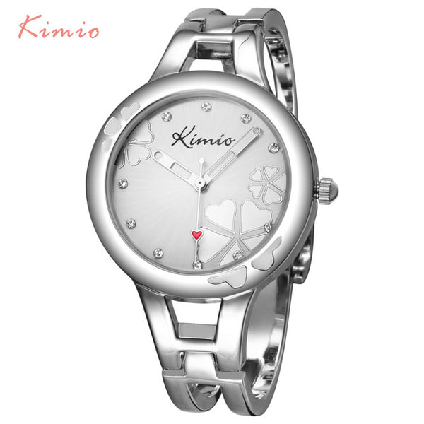 KIMIO Carving Clover Flower Womens Watches Top Brand Quartz Watch Women Dress Bracelet Watch Casual Women's Watches Wristwatch