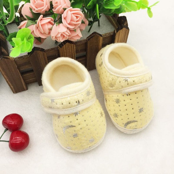 Cute Star Print  Infants Baby First Walkers Boys Girls Hook & Loop Anti-slip Shoes Cotton Crib Shoes Prewalker