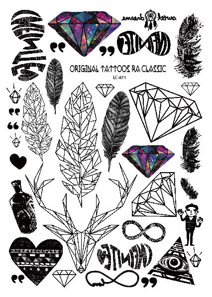 A6080-209 Big Black tatuagem Taty Body Art Temporary Tattoo Stickers Gradient Colorful Birds Eye Shark Glitter Tatoo Sticker