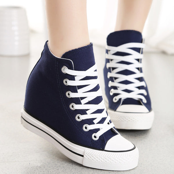 KUYUPP Superstar High Top Canvas Women Shoes Espadrilles Spring Autumn Women's Wedges Shoes Lace Up Casual Shoes Sapatilha YD120