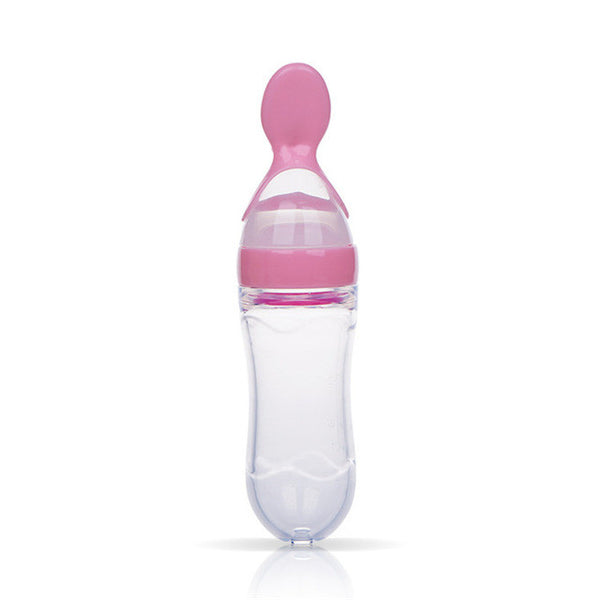 MK 2017 New With Spoon Infant Silica Gel Feeding Bottle Food Supplement Rice Cereal Bottle Baby Squeeze Spoon Silicone Feeder