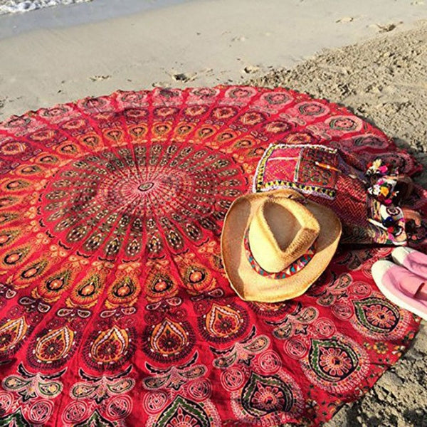 150cm Bedding Round Beach Scarf Fire Peacock Mandala Chiffon Beach Swim Towels Bohemia Bain Para Playa Toallas Pashmina LM93