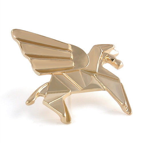 Fashion Gold Silver Geometry Origami Animal Brooches Metal Cat Rabbit Horse Bird 3D Pins Badge Corsage Jewellery