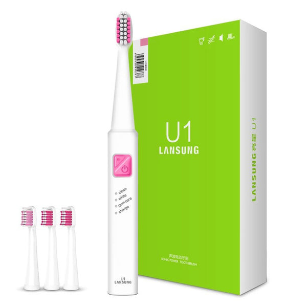LANSUNG UlTrasonic Sonic Electric Toothbrush Rechargeable Tooth Brushes With 4 Pcs Replacement Heads U1
