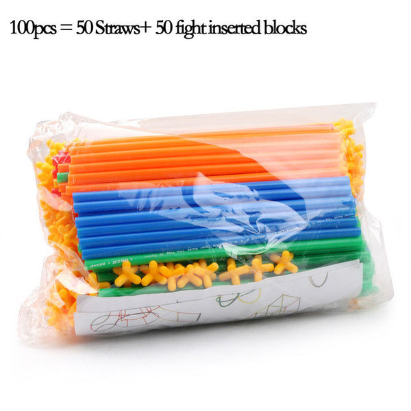 100/200pcs Assembled Building Blocks Toy Children Educational Colorful Plastic Straw Fight Inserted Blocks Christmas Gift