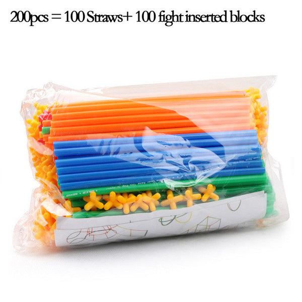 100/200pcs Assembled Building Blocks Toy Children Educational Colorful Plastic Straw Fight Inserted Blocks Christmas Gift