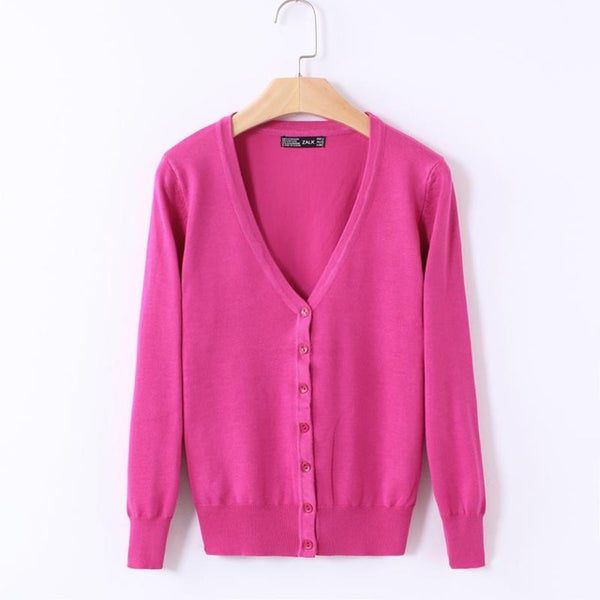 20 Solid Colors new Sweater Women Cardigan Knitted Sweater Coat Long Sleeve Crochet Female Casual V-Neck Woman Cardigans Tops