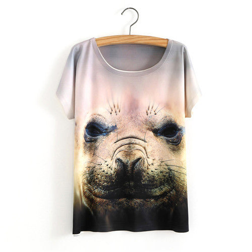 Summer Style White Tiger 3D Print T-Shirt Women Summer Clothes 2017 Round Collar Women T Shirt Female Tops