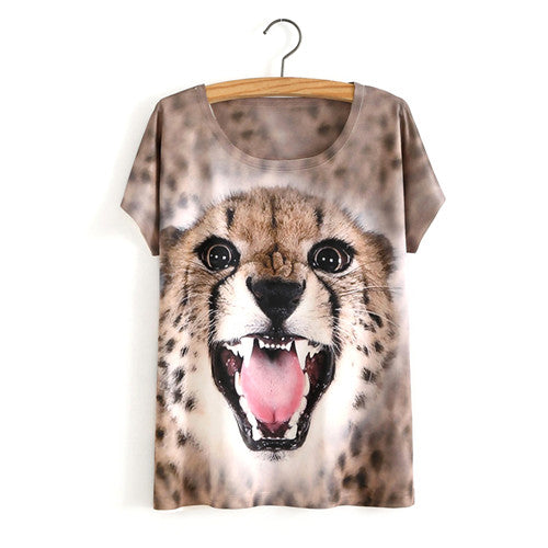 Summer Style White Tiger 3D Print T-Shirt Women Summer Clothes 2017 Round Collar Women T Shirt Female Tops