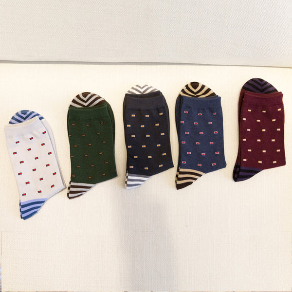 Fashion Mens Cotton Socks Colorful Jacquard Art Socks Hit Color Dot Long Happy Socks Men's Dress Sock 5pairs/lot