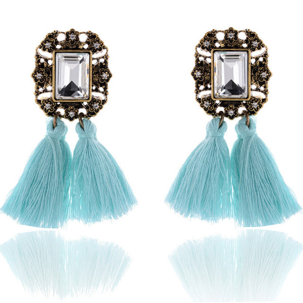 2016 New Fashion Crystal Jewelry Vintage Tassel Statement Bib Stud Earrings For Women Jewelry Gift 10 Colors Hot Sale