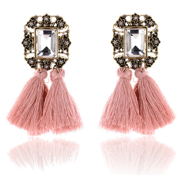 2016 New Fashion Crystal Jewelry Vintage Tassel Statement Bib Stud Earrings For Women Jewelry Gift 10 Colors Hot Sale