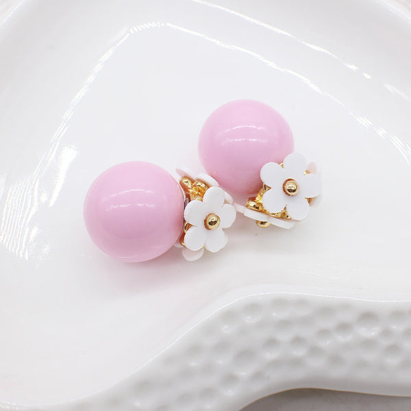 2017 new simulated pearl flower Earrings light cute korea two ball Jewelry Double side Stud Earring candy romantic wholesale