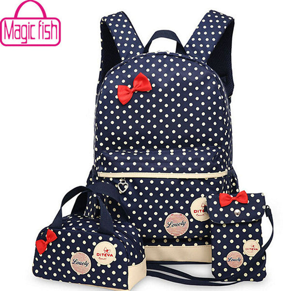 Magic fish School Bags For Teenagers girls backpack set women shoulder travel bags 3 Pcs/Set rucksack mochila backpacks LM3582mf