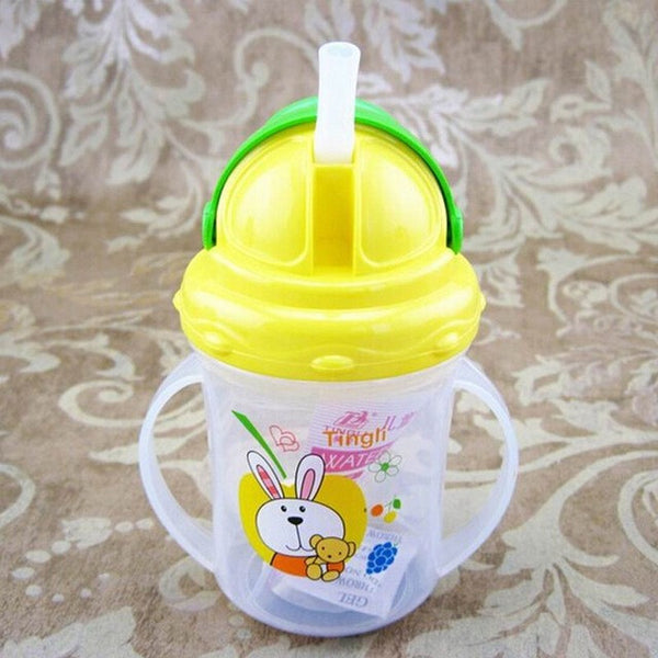 Updated Durable Baby diaper Kids Straw Cup Drinking Bottle Sippy Cups With handles Cute Design Feeding Bottle PP Plastic SGS