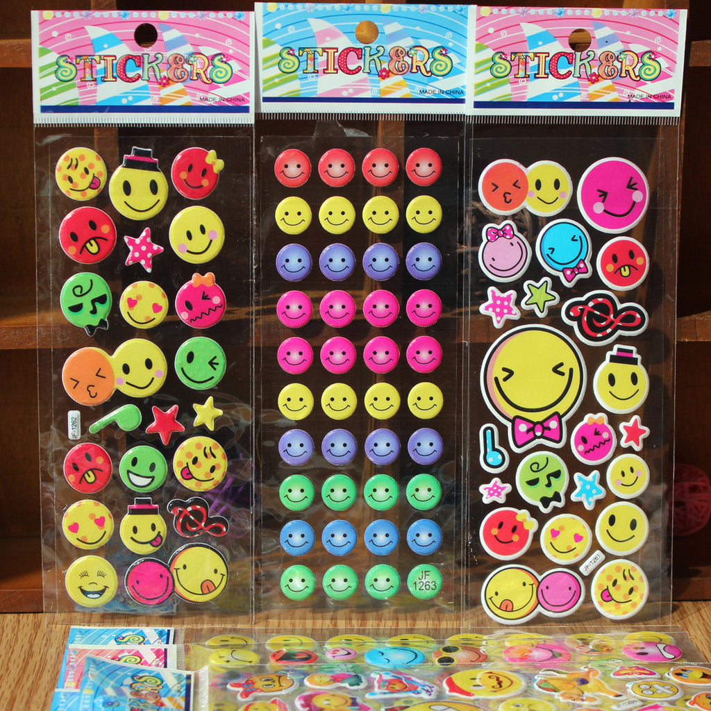 5pcs Fashion Brand Kids Toys Cartoon Emoji Smile face Expression 3D Stickers Children PVC Stickers Bubble Stickers