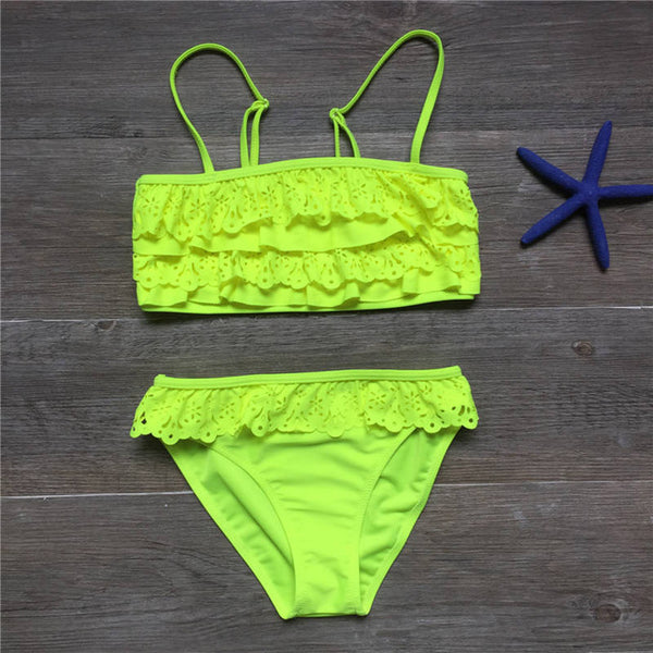 7-16years children swimwear falbala girls swimwear baby kids biquini infantil swimsuit bikini girl 2016 New summer bathing suit