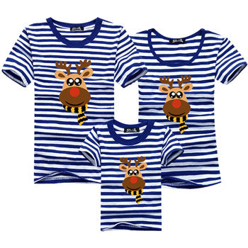 Ming Di Family Look Brand New 2016 Summer Family Matching Outfits T Shirt Short Sleeve Blue Striped Girl Mother Dad Son Clothing