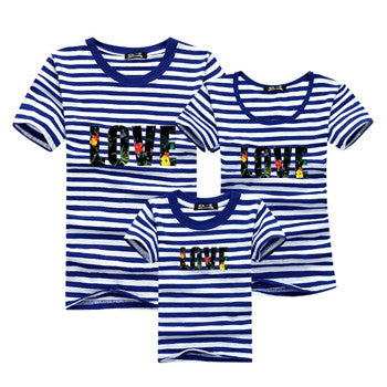 Ming Di Family Look Brand New 2016 Summer Family Matching Outfits T Shirt Short Sleeve Blue Striped Girl Mother Dad Son Clothing
