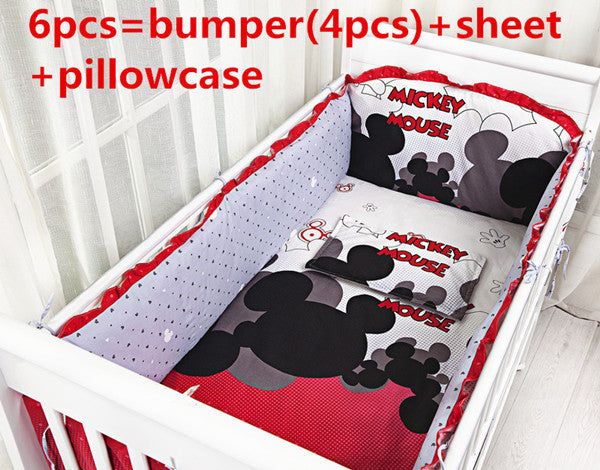 Promotion! Mickey Mouse 3-7pcs Cot Linen Baby Bedding Sets Baby Girl Bedding Set