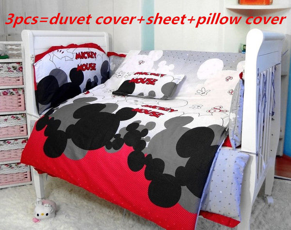 Promotion! Mickey Mouse 3-7pcs Cot Linen Baby Bedding Sets Baby Girl Bedding Set