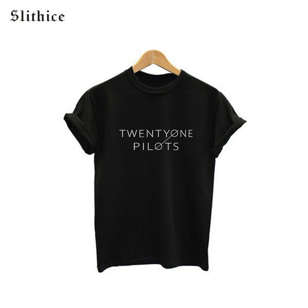 Twenty One Pilots Letter Print t shirt tops Women White Cotton Short Sleeve O-neck Slim Casual t-shirt tees cheap women clothes