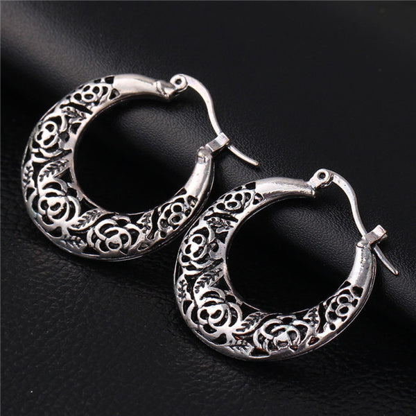 17KM Vintage Jewelry Hollow out Flower Earring for Women Tibetan Antique Silver Color  Bohemian Charm Dangle Long Accessories