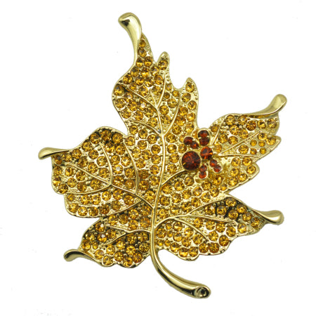 Multi Color Crystal Rhinestone Maple Leaf Brooch Pin Plant Costume Jewelry For Women