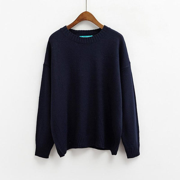 All Match Basic Style Loose Casual Fashion Solid O-neck Long Sleeve Female Sweaters