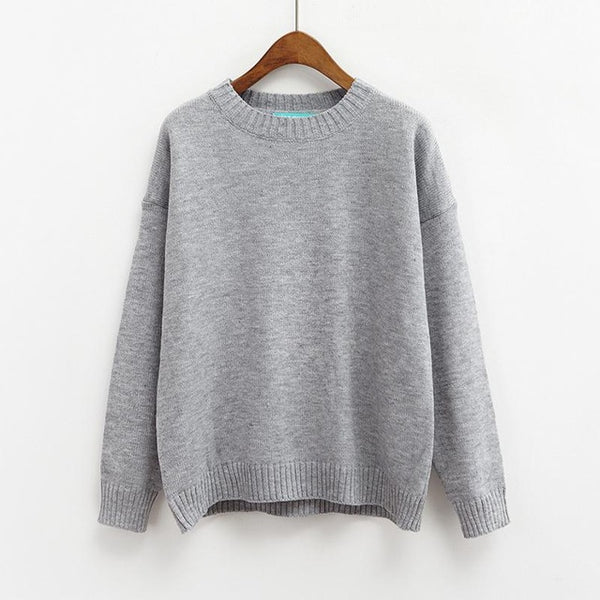 All Match Basic Style Loose Casual Fashion Solid O-neck Long Sleeve Female Sweaters