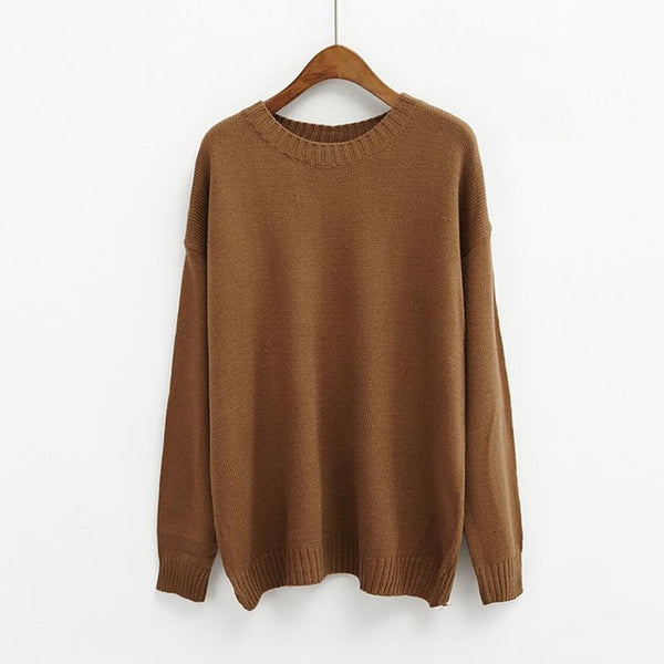 All Match Basic Style Loose Casual Fashion Solid O-neck Long Sleeve Female Sweaters