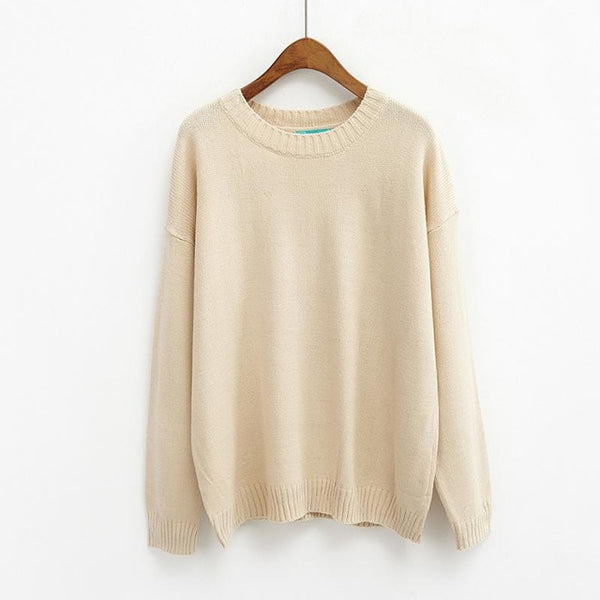 All Match Basic Style Loose Casual Fashion Solid O-neck Long Sleeve Female Sweaters