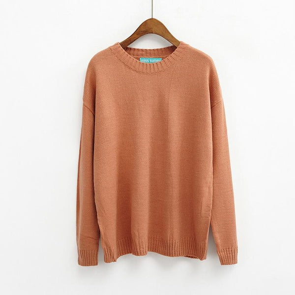 All Match Basic Style Loose Casual Fashion Solid O-neck Long Sleeve Female Sweaters