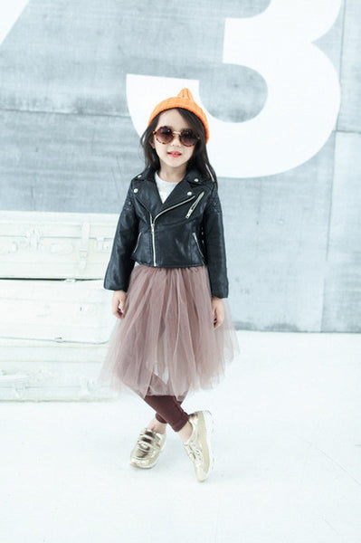 Spring & Autumn Fashion Kids Leather Jacket Girls PU Jacket Children Leather Outwear For Girl Baby Girl Jackets and Coats 2~7 T