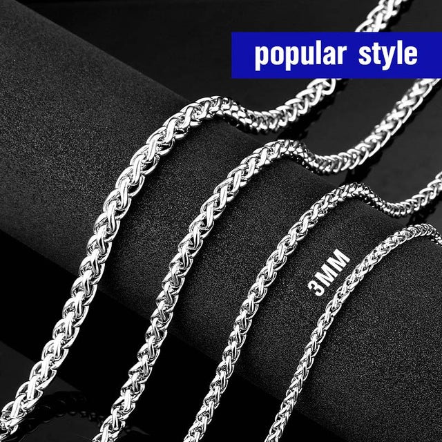 Steel soldier Men Spiga Plait Necklace Chain 3mm/4mm/5mm/6mm Width 316L Stainless Steel  Silver Color jewelry