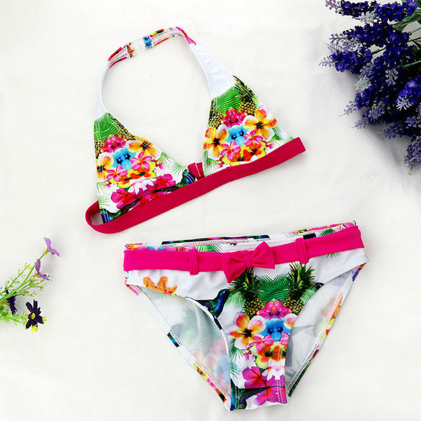 2016 New Summer Cuhk Girls Split Bikini Kids Cute Flower and Animal Pattern Swimwear Children Girl Floral swimsuit wholesale