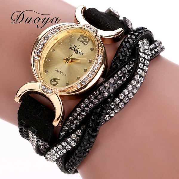 Duoya Brand Watches Women Luxury Crystal Women Gold Bracelet Quartz Wristwatch Rhinestone Clock Ladies Dress Gift Watches XR572