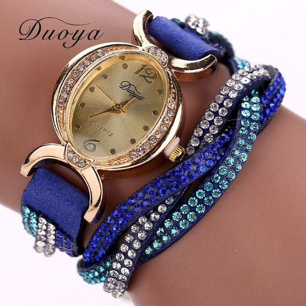 Duoya Brand Watches Women Luxury Crystal Women Gold Bracelet Quartz Wristwatch Rhinestone Clock Ladies Dress Gift Watches XR572