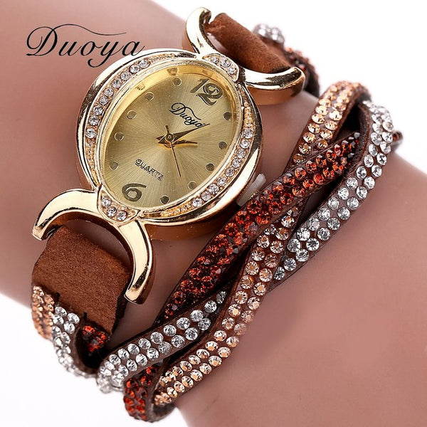 Duoya Brand Watches Women Luxury Crystal Women Gold Bracelet Quartz Wristwatch Rhinestone Clock Ladies Dress Gift Watches XR572