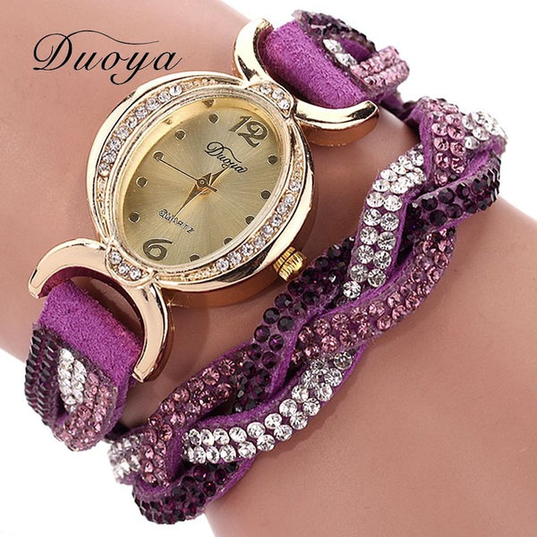 Duoya Brand Watches Women Luxury Crystal Women Gold Bracelet Quartz Wristwatch Rhinestone Clock Ladies Dress Gift Watches XR572