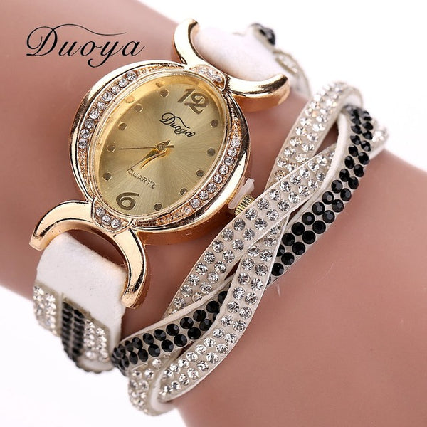 Duoya Brand Watches Women Luxury Crystal Women Gold Bracelet Quartz Wristwatch Rhinestone Clock Ladies Dress Gift Watches XR572