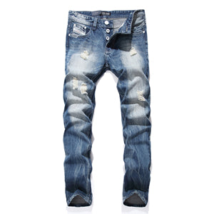 Night Club White Button Jeans Men Denim Blue Ripped Jeans Trousers 29-40 High Quality Cotton Hip Hop Men`s Brand Dsel Jeans 963