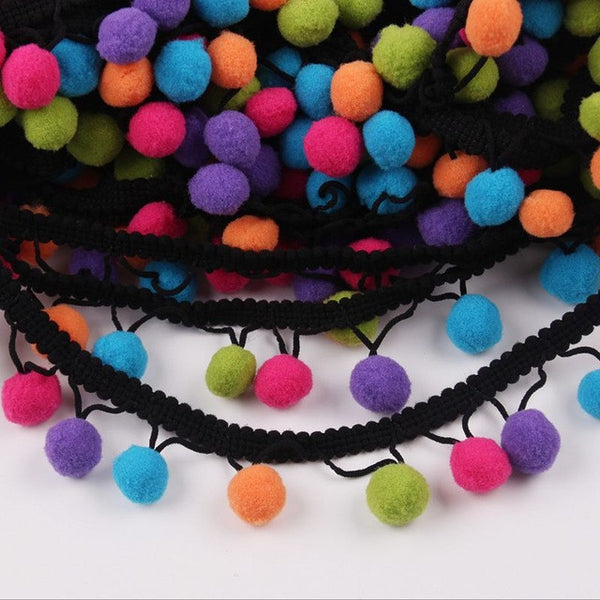 FENGRISE 2yards 1.8cm Rainbow Pom Pom Lace Tassel Pompom Trim Balls Fringe Ribbon Apparel Fabric Cord DIY Craft Sewing Supplies