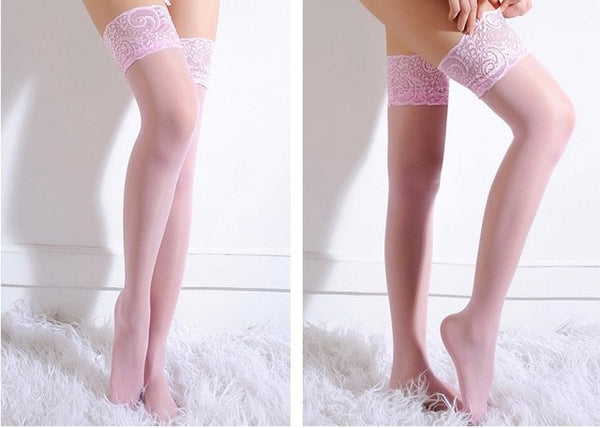 Thin Ultrathin Sexy Women color Tights Summer Stockings Lace nylon Top Thigh High Ultra Sheer Knee High Stockings Lingerie
